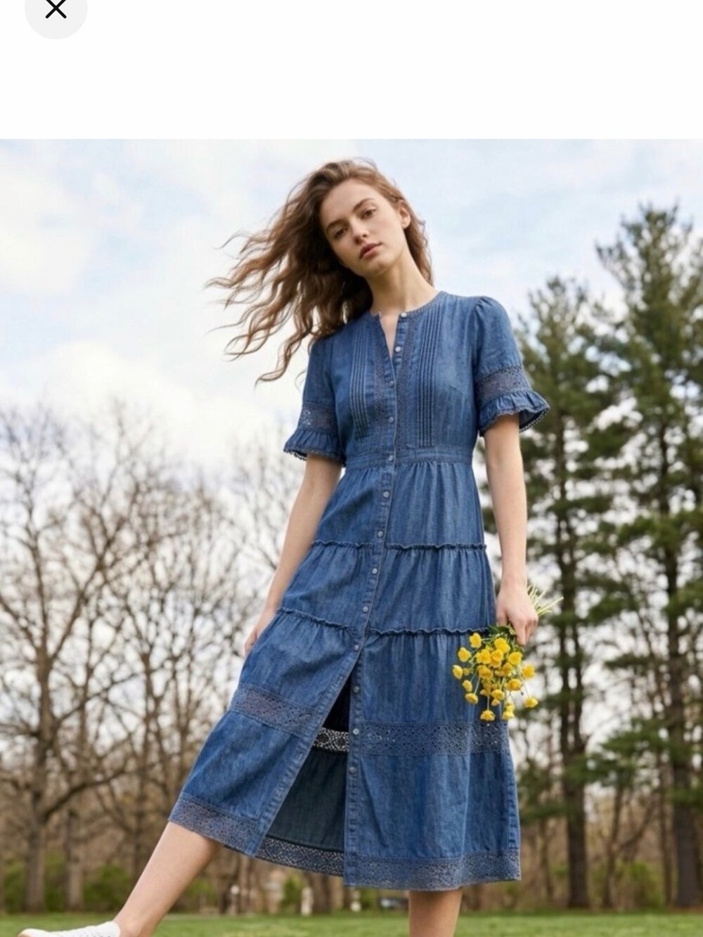 Gap X Loveshack Fancy Denim Blue Button-Front Midi Dress